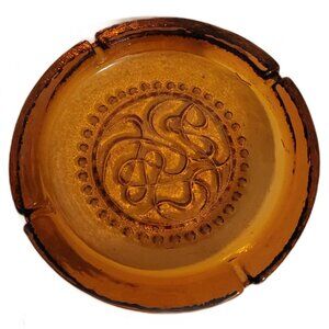 70s Rare Blenko Glass XL Ashtray / Catchall in Wheat (Amber) Made Only 6 Years